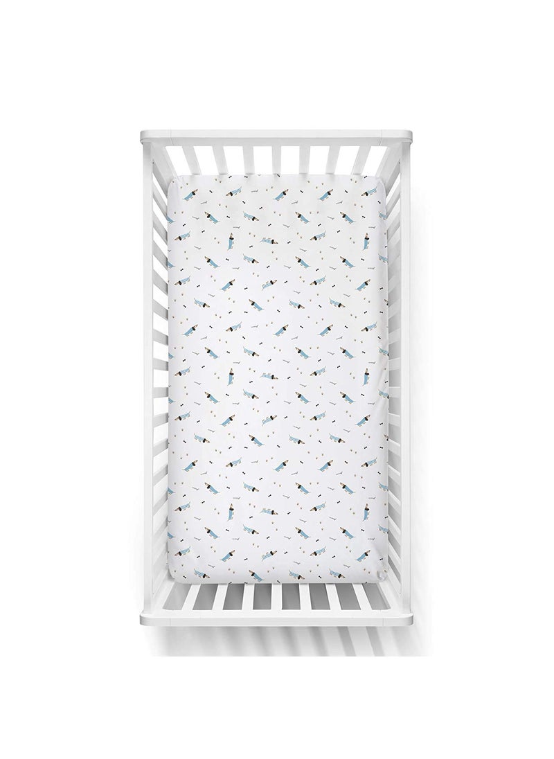 The White Cradle Flat Bed Sheet for Baby Cot Mattress 2 pcs pack Pure Organic Cotton Extra Large Super Soft Smooth Absorbent Twill Fabric for Infants Newborns Blue Hearts Blue Poodle