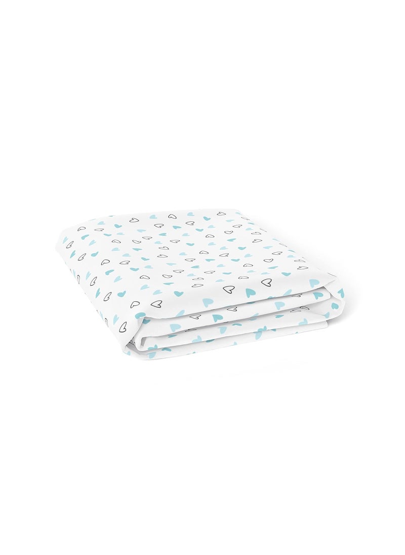 The White Cradle Flat Bed Sheet for Baby Cot Mattress 2 pcs pack Pure Organic Cotton Extra Large Super Soft Smooth Absorbent Twill Fabric for Infants Newborns Blue Hearts Blue Poodle