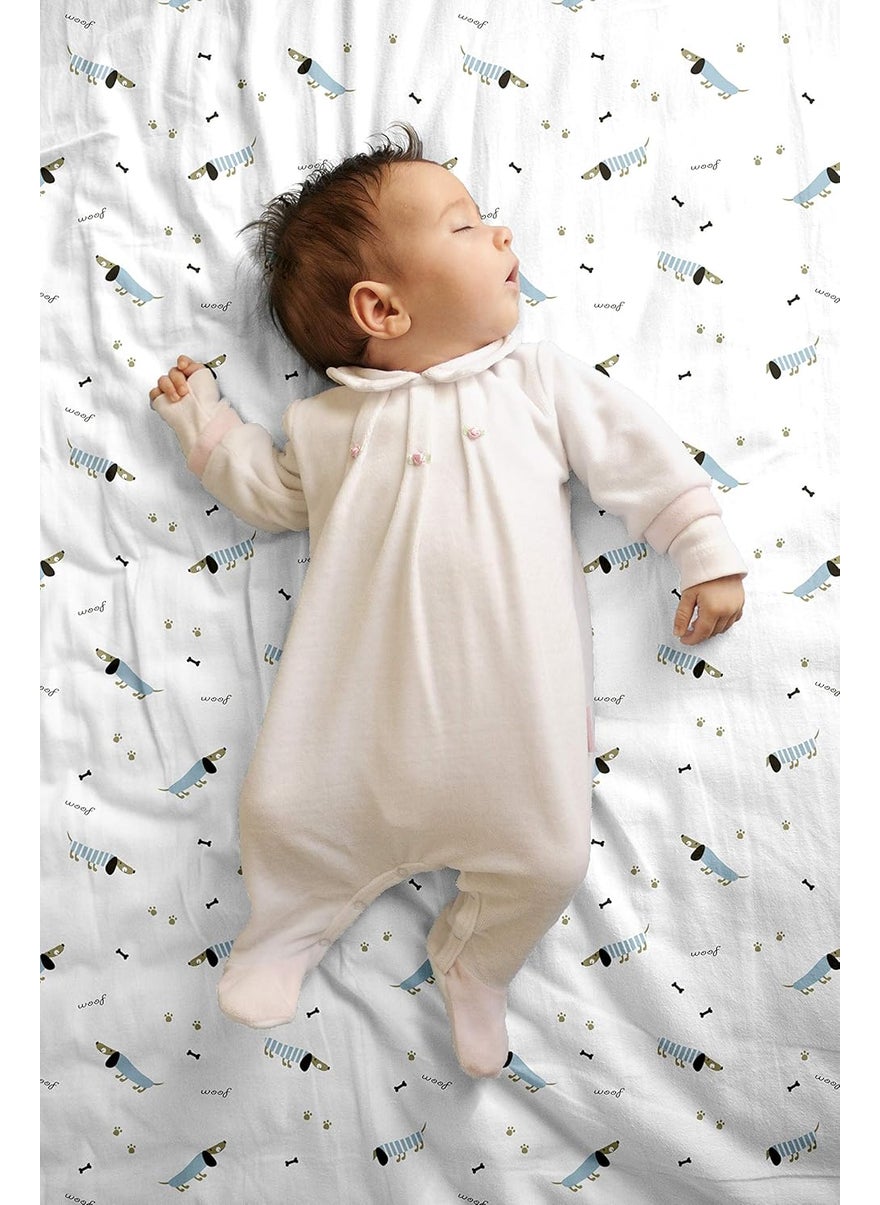 The White Cradle Flat Bed Sheet for Baby Cot Mattress 2 pcs pack Pure Organic Cotton Extra Large Super Soft Smooth Absorbent Twill Fabric for Infants Newborns Blue Hearts Blue Poodle
