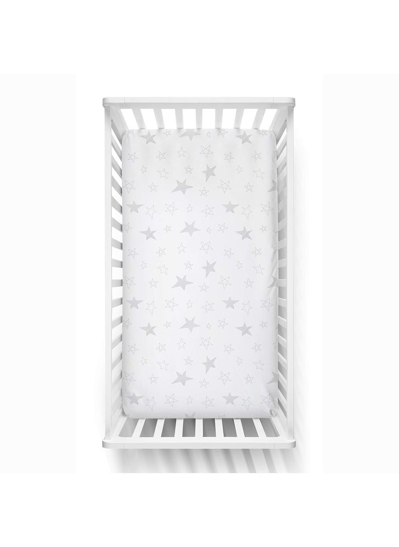 The White Cradle Flat Bed Sheet for Baby Cot Mattress 2 pcs Pack Pure Organic Cotton Extra Large Super Soft Smooth Absorbent Twill Fabric for Infants Newborns Star Clouds