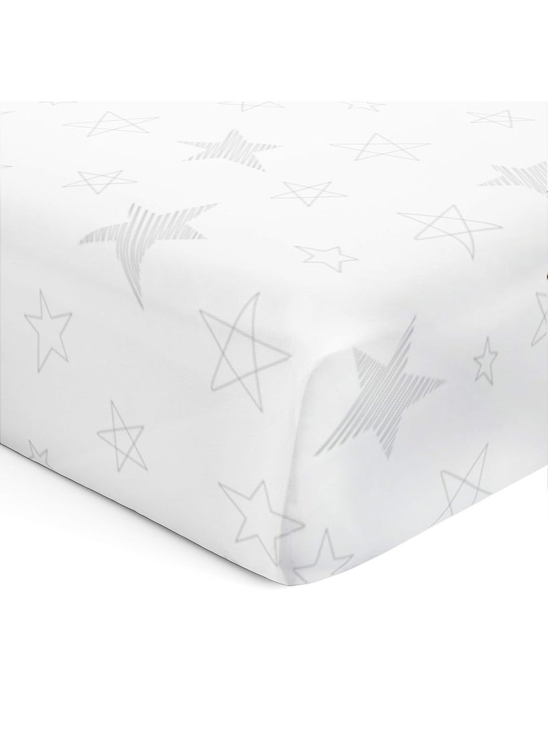 The White Cradle Flat Bed Sheet for Baby Cot Mattress 2 pcs Pack Pure Organic Cotton Extra Large Super Soft Smooth Absorbent Twill Fabric for Infants Newborns Star Clouds
