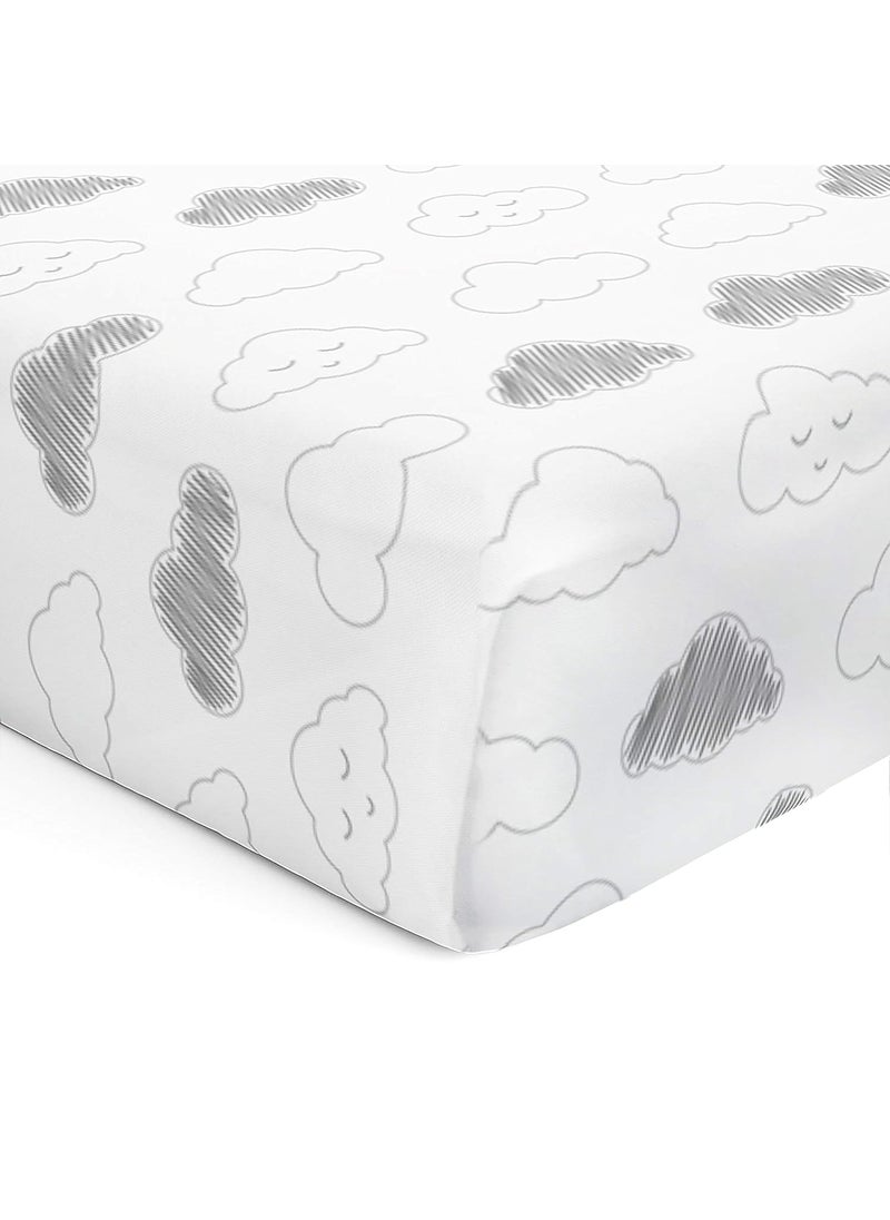 The White Cradle Flat Bed Sheet for Baby Cot Mattress 2 pcs Pack Pure Organic Cotton Extra Large Super Soft Smooth Absorbent Twill Fabric for Infants Newborns Star Clouds