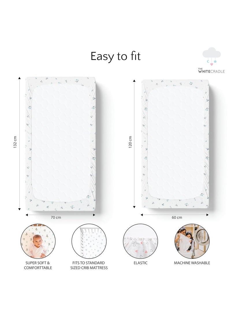 Cotton Baby Crib Fitted Bed Sheets for Cot Organic Twill Fabric Baby Bedding for New Born Infants Toddlers 52x28 Pack of 2 The White Cradle Blue Bear 1 and 2
