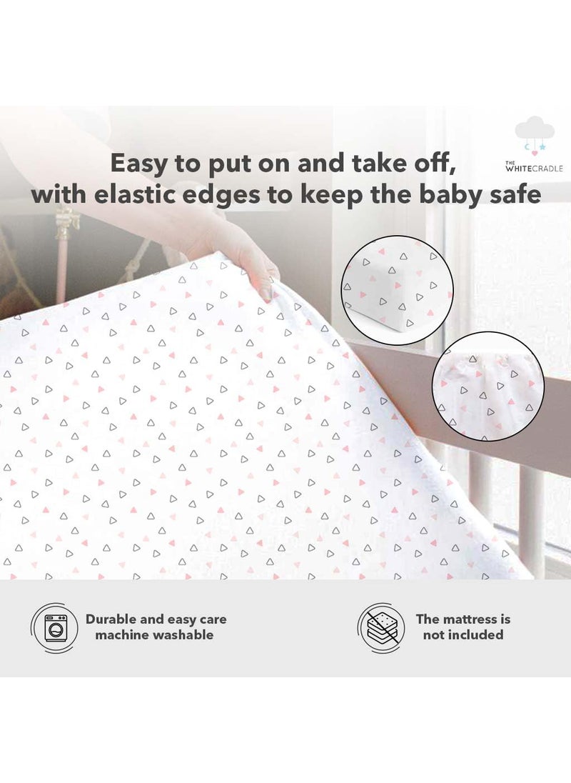 Cotton Baby Crib Fitted Bed Sheets for Cot Organic Twill Fabric Baby Bedding for New Born Infants Toddlers 52x28 Pack of 2 The White Cradle Pink Whale and Triangle