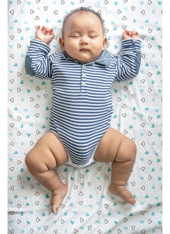 The White Cradle Flat Bed Sheet for Baby Cot Mattress 2 pcs Pack Pure Organic Cotton Extra Large Super Soft Smooth Absorbent Twill Fabric for Infants Newborns Blue Whale and Hearts
