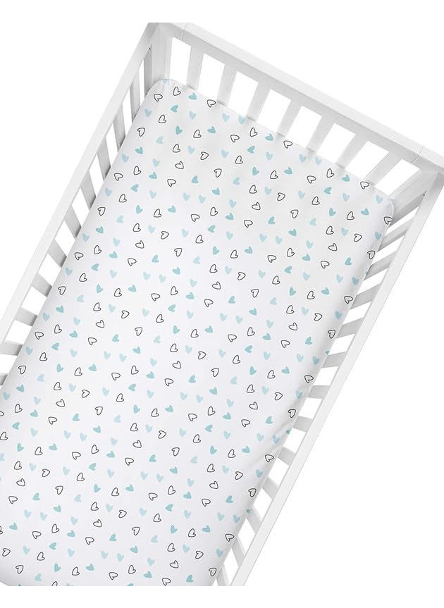 The White Cradle Flat Bed Sheet for Baby Cot Mattress 2 pcs Pack Pure Organic Cotton Extra Large Super Soft Smooth Absorbent Twill Fabric for Infants Newborns Blue Whale and Hearts