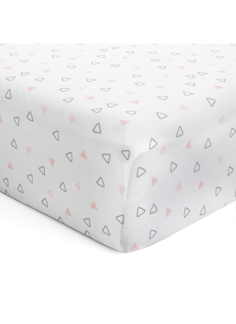 The White Cradle Flat Bed Sheet for Baby Cot Mattress 2 pcs Pack Pure Organic Cotton Extra Large Super Soft Smooth Absorbent Twill Fabric for Infants Newborns Pink Whale and Triangle