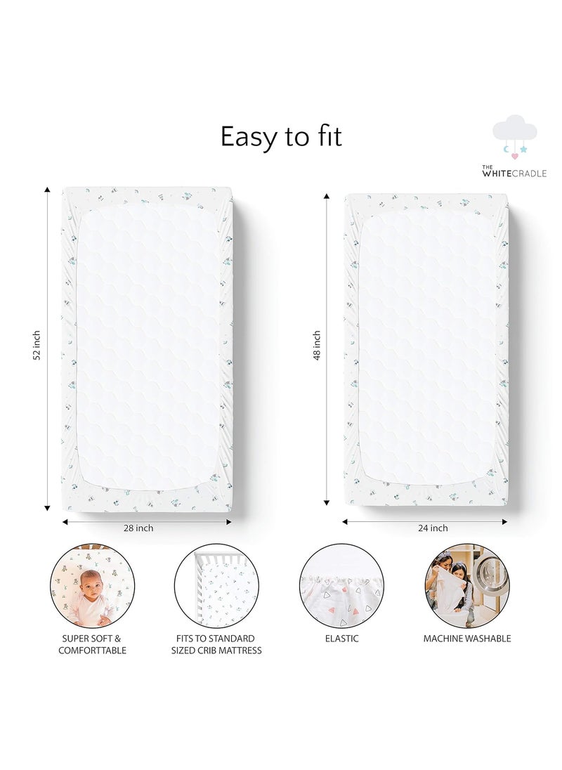 Cotton Baby Crib Fitted Bed Sheets for Cot Organic Twill Fabric Baby Bedding for New Born Infants Toddlers 52x28 Pack of 2 The White Cradle Giraffe and Flower