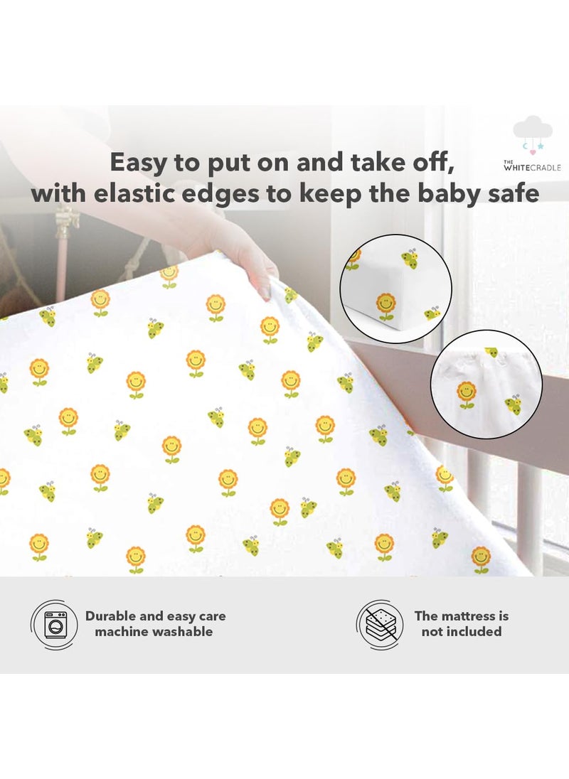 Cotton Baby Crib Fitted Bed Sheets for Cot Organic Twill Fabric Baby Bedding for New Born Infants Toddlers 48x24 Pack of 2 The White Cradle Giraffe and Flower