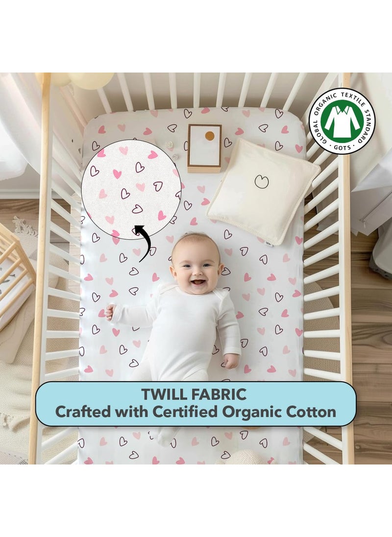 Cotton Baby Crib Fitted Bed Sheets for Cot Organic Twill Fabric Baby Bedding for New Born Infants Toddlers 48x24 Pack of 2 The White Cradle Pink Hearts Pink Poodle