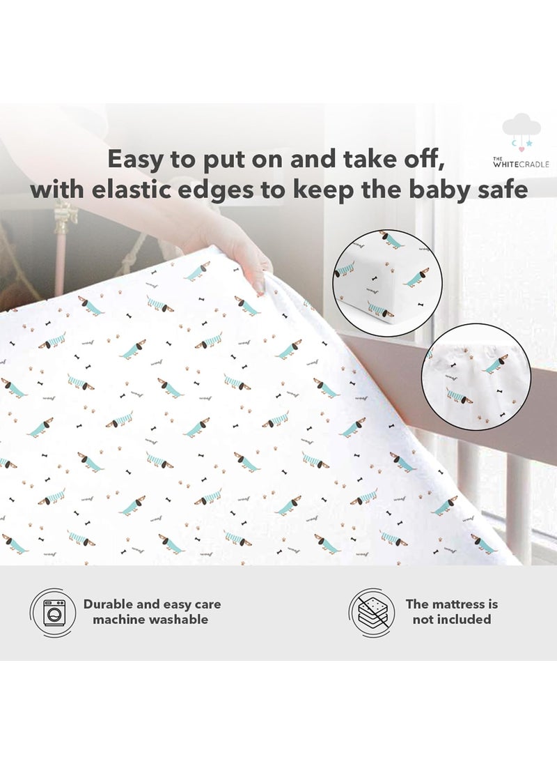 Cotton Baby Crib Fitted Bed Sheets for Cot Organic Twill Fabric Baby Bedding for New Born Infants Toddlers 48x24 Pack of 2 The White Cradle Blue Hearts Blue Poodle
