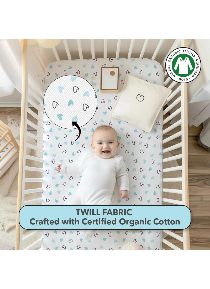 Cotton Baby Crib Fitted Bed Sheets for Cot Organic Twill Fabric Baby Bedding for New Born Infants Toddlers 48x24 Pack of 2 The White Cradle Blue Hearts Blue Poodle
