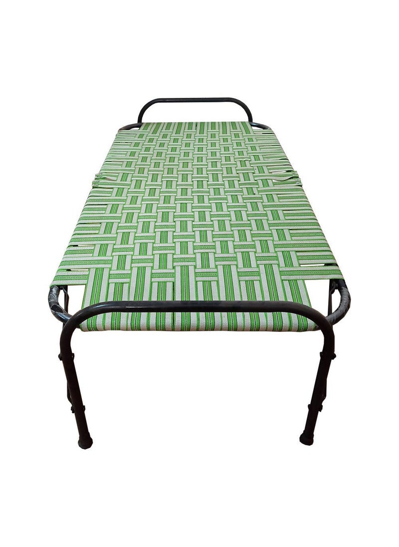 CANE CRAFTS Portable Metal Single Iron Folding Bed Iron Cot Foldable Bed Frame 3 X 6 Portable Bed Cot Khat Camp Guest Bed Khat Bed Niwarbed For Sleeping Matte Multicolor