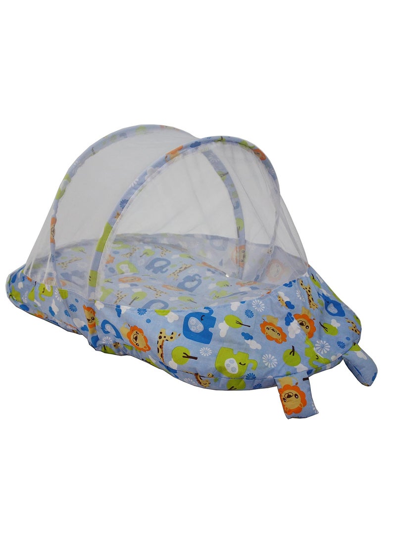 Amardeep Baby Mattress with Mosquito Net Bear Heart Blue XL Size 90 55 6 cms