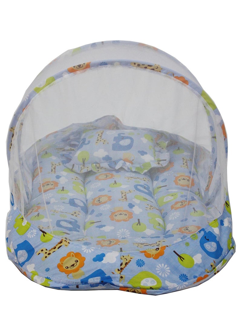 Amardeep Baby Mattress with Mosquito Net Bear Heart Blue XL Size 90 55 6 cms