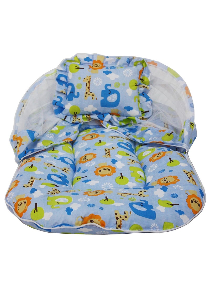 Amardeep Baby Mattress with Mosquito Net Bear Heart Blue XL Size 90 55 6 cms