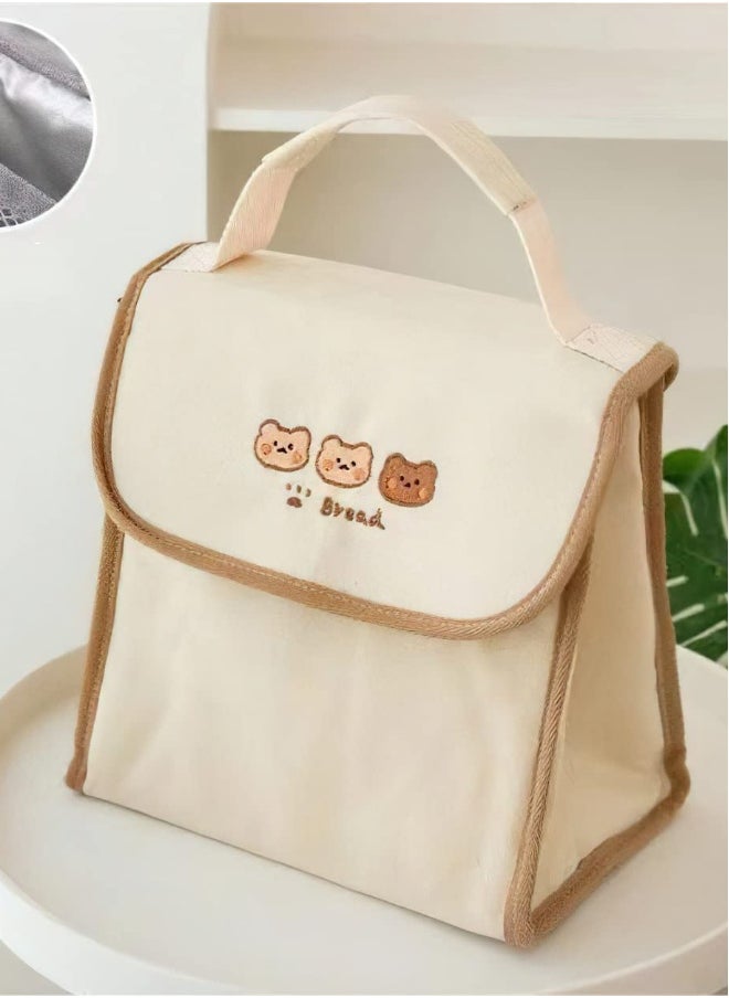 Lunch Bag Aesthetic Kawaii Cute Lunch Box Insulated Leakproof Waterproof Durable for Women Girls Kids Office School (Bear-Flip)