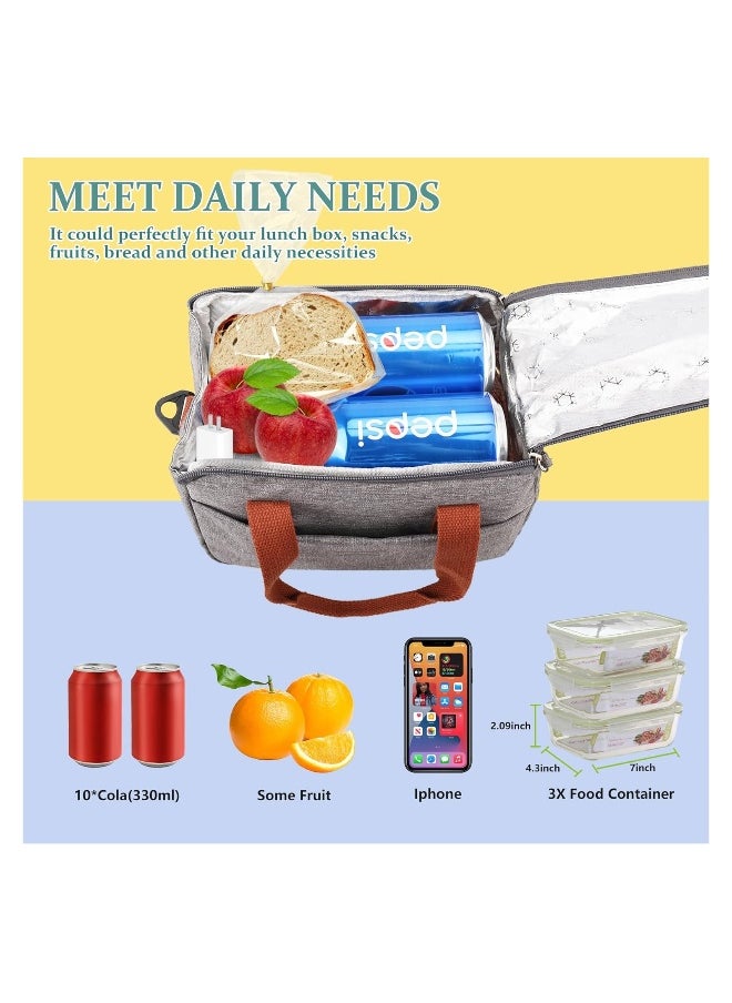 Reusable Lunch Bags Stylish Insulated Lunch Bag for WomenMen Durable Lunch Tote with Adjustable Strap Ideal for Work Picnic and Beach Reusable Lunch Box with Thermal Insulation (Grey)
