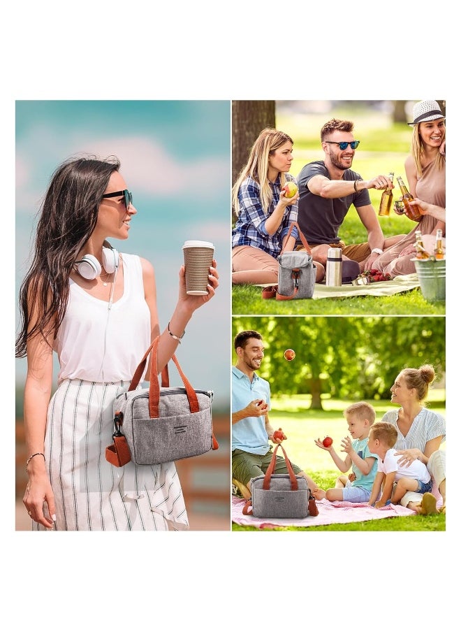 Reusable Lunch Bags Stylish Insulated Lunch Bag for WomenMen Durable Lunch Tote with Adjustable Strap Ideal for Work Picnic and Beach Reusable Lunch Box with Thermal Insulation (Grey)