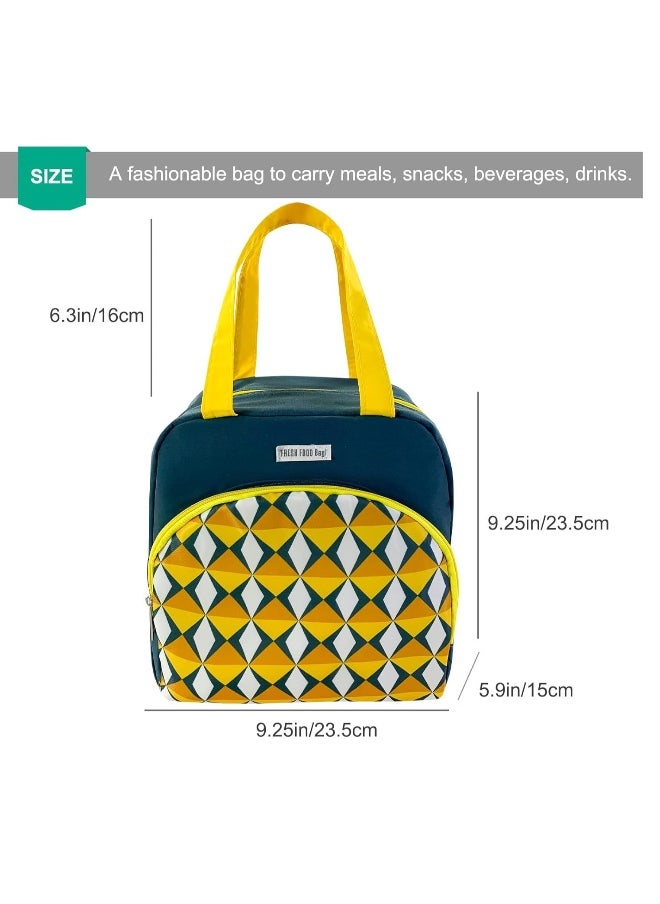 Reusable Lunch Bags, Stylish Lunch Tote - Geometric Design, Insulated Handbag for Women/Men - Reusable, Leakproof, Waterproof Lunch Box for Work/Office/Picnic/Travel (Dark Green)
