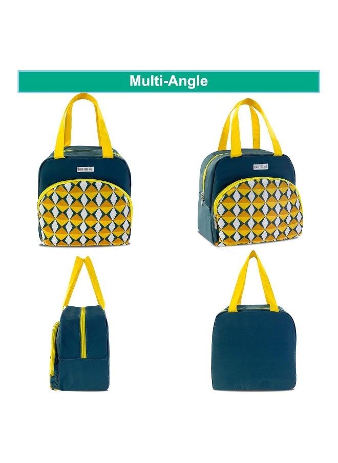 Reusable Lunch Bags, Stylish Lunch Tote - Geometric Design, Insulated Handbag for Women/Men - Reusable, Leakproof, Waterproof Lunch Box for Work/Office/Picnic/Travel (Dark Green)