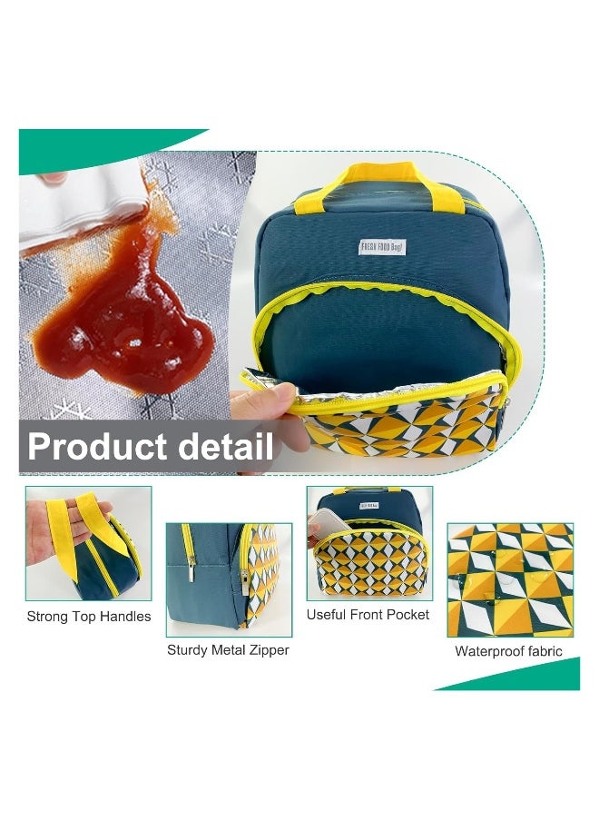 Reusable Lunch Bags, Stylish Lunch Tote - Geometric Design, Insulated Handbag for Women/Men - Reusable, Leakproof, Waterproof Lunch Box for Work/Office/Picnic/Travel (Dark Green)