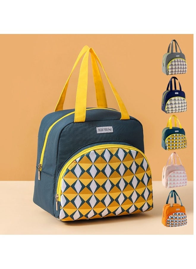 Reusable Lunch Bags, Stylish Lunch Tote - Geometric Design, Insulated Handbag for Women/Men - Reusable, Leakproof, Waterproof Lunch Box for Work/Office/Picnic/Travel (Dark Green)