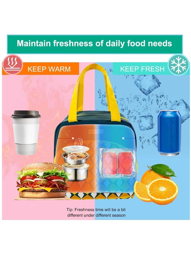 Reusable Lunch Bags, Stylish Lunch Tote - Geometric Design, Insulated Handbag for Women/Men - Reusable, Leakproof, Waterproof Lunch Box for Work/Office/Picnic/Travel (Dark Green)