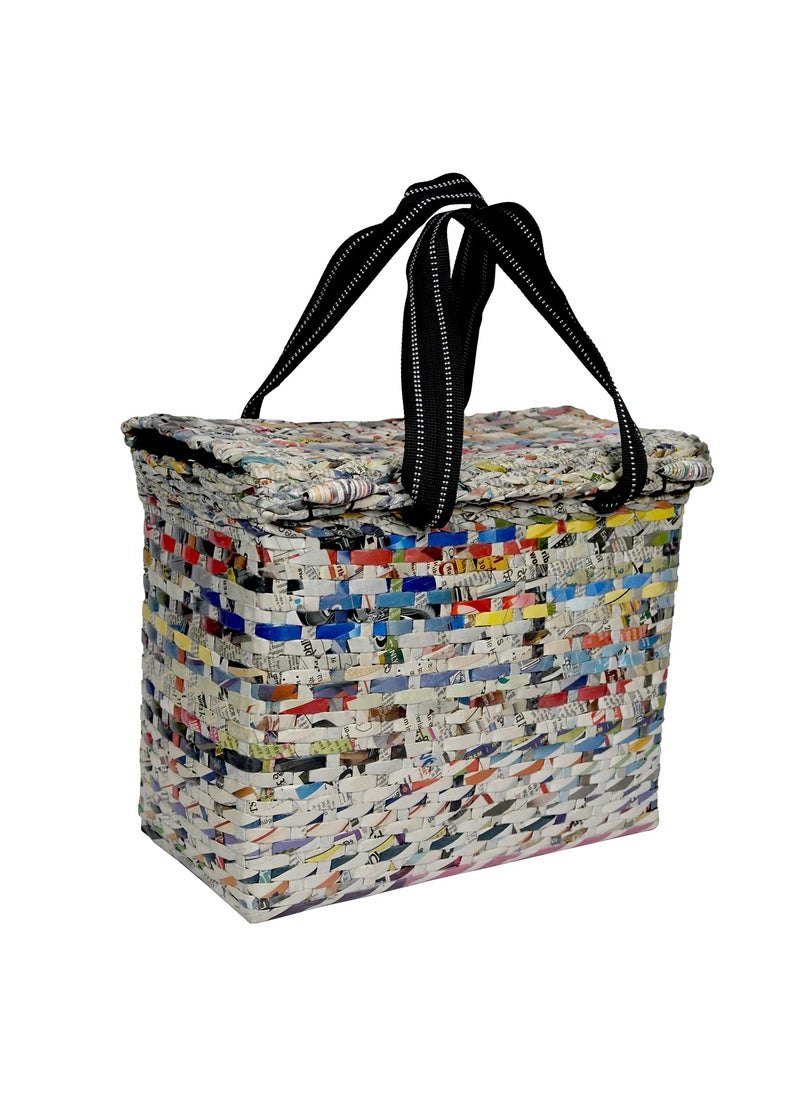 Paperus Sonas Creation Natural Large Lunch Bag with a Cover Tiffin Basket with a Lid Picnic Basket EcoFriendly Handmade of Paper Ropes Size in Inches Height 11 Length 14 7 Wide Base