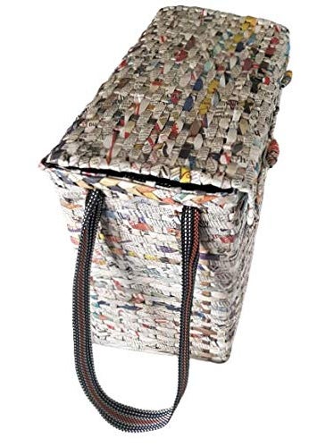Paperus Sonas Creation Natural Large Lunch Bag with a Cover Tiffin Basket with a Lid Picnic Basket EcoFriendly Handmade of Paper Ropes Size in Inches Height 11 Length 14 7 Wide Base