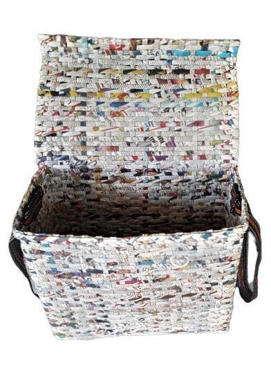 Paperus Sonas Creation Natural Large Lunch Bag with a Cover Tiffin Basket with a Lid Picnic Basket EcoFriendly Handmade of Paper Ropes Size in Inches Height 11 Length 14 7 Wide Base