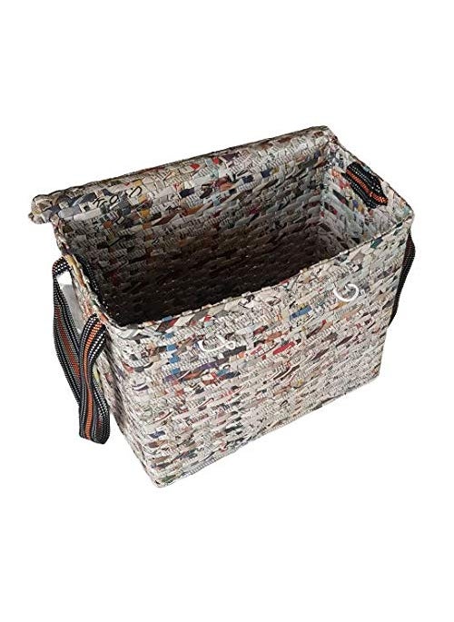 Paperus Sonas Creation Natural Large Lunch Bag with a Cover Tiffin Basket with a Lid Picnic Basket EcoFriendly Handmade of Paper Ropes Size in Inches Height 11 Length 14 7 Wide Base