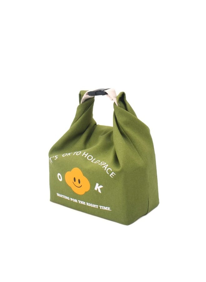 Reusable Lunch Bag Insulated Handbag Smile Tote bag with Handle for Women Work Picnic or Travel (Olive Green)