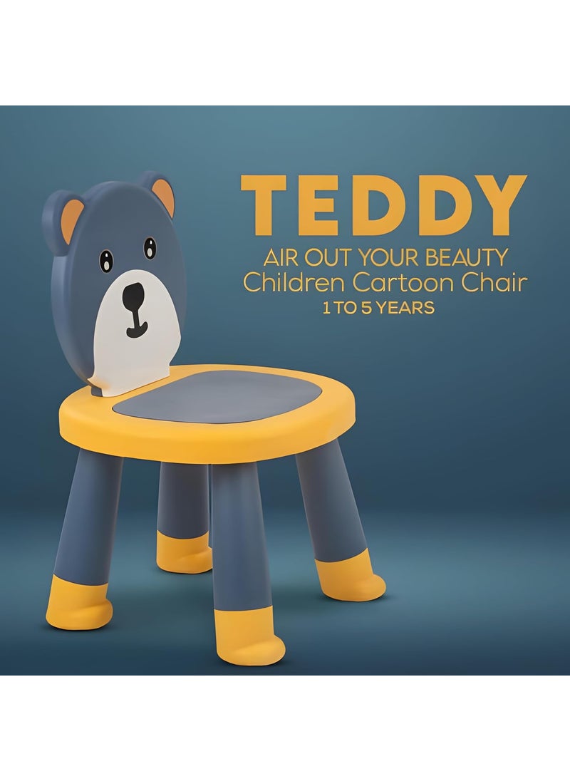 Zeto Baby Chair for 2 to 5 Years TeddyTheme High Plush Back Rest Sturdy AntiSlip Easy to Clean Chair for Kids Yellow Blue