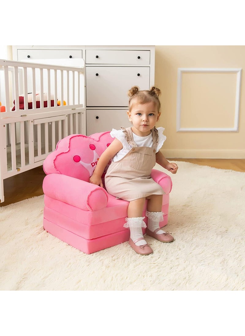 Grofly Kids Fiber Foldable Cartoon Princess Sofa for Princess Seat Sofa Cum Bed Cushion Imported Soft Toy Chair Seat for Baby Sitting Foldable Bed Armchair Sleeper for Living Room 2 in 1 Folding Sofa