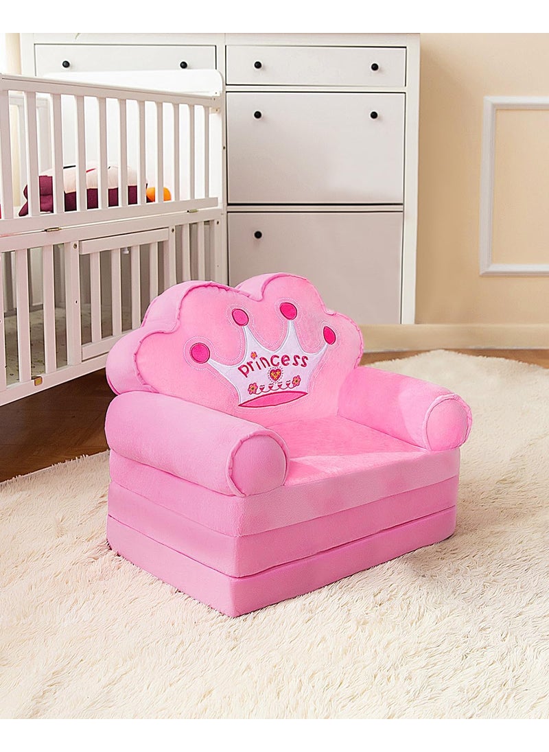 Grofly Kids Fiber Foldable Cartoon Princess Sofa for Princess Seat Sofa Cum Bed Cushion Imported Soft Toy Chair Seat for Baby Sitting Foldable Bed Armchair Sleeper for Living Room 2 in 1 Folding Sofa