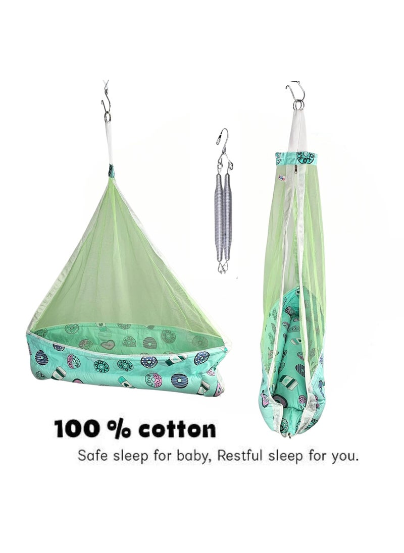 Babys Hanging Swing Cradle with Mosquito Net Portable Hammock for Newborns to 18 Months Safe Comfortable Baby Bed by Chadu Green