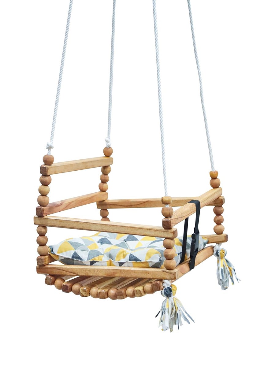 Nimit Baby Swing Seat with Safety Belt Hanging Indoor Outdoor Kids Swing Jhula Wooden Sticks Single Seater Swing for 5 to 10 Years Kids for Home Hammock Balcony Tree and Garden Seaside Beach