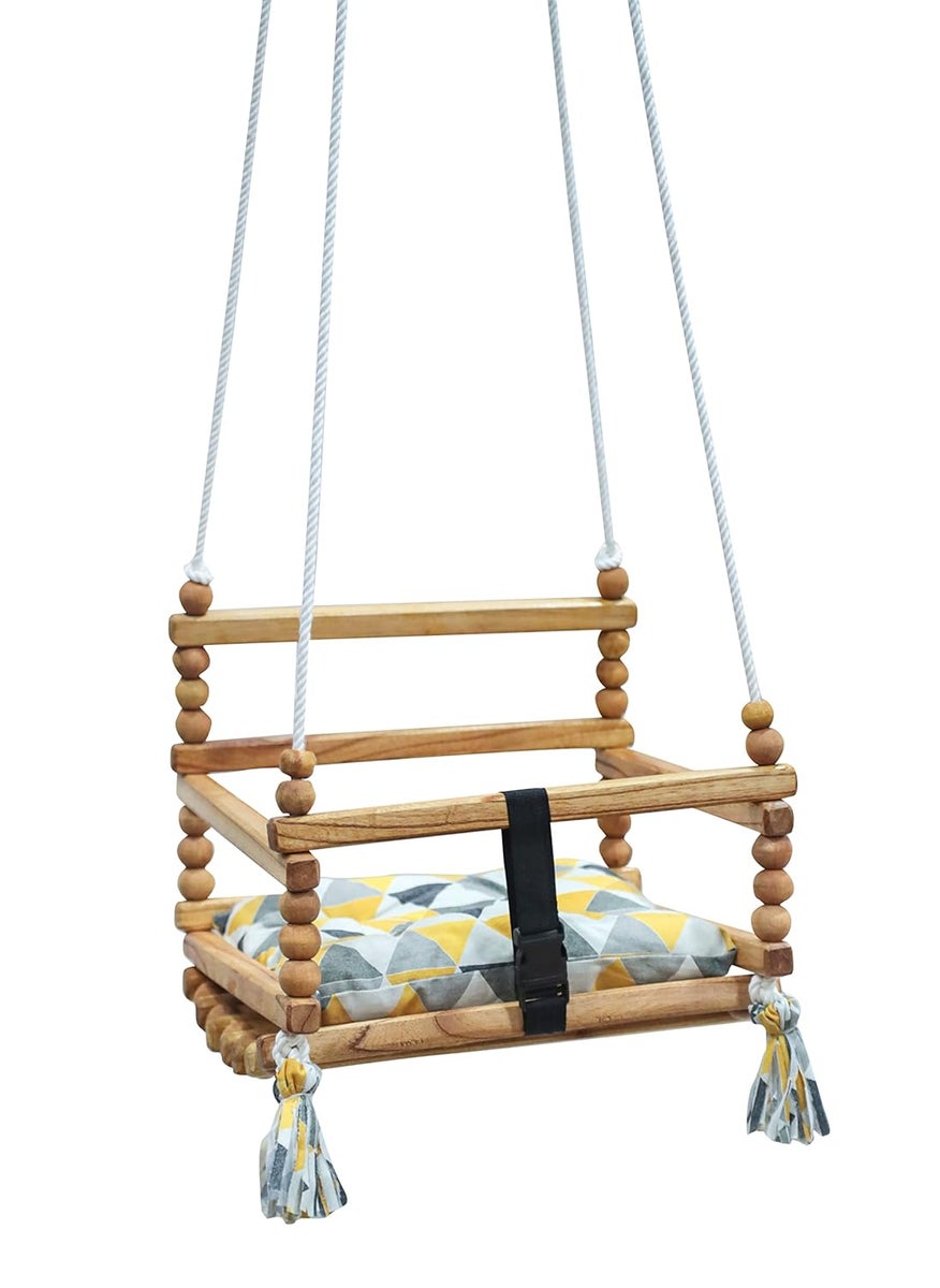 Nimit Baby Swing Seat with Safety Belt Hanging Indoor Outdoor Kids Swing Jhula Wooden Sticks Single Seater Swing for 5 to 10 Years Kids for Home Hammock Balcony Tree and Garden Seaside Beach