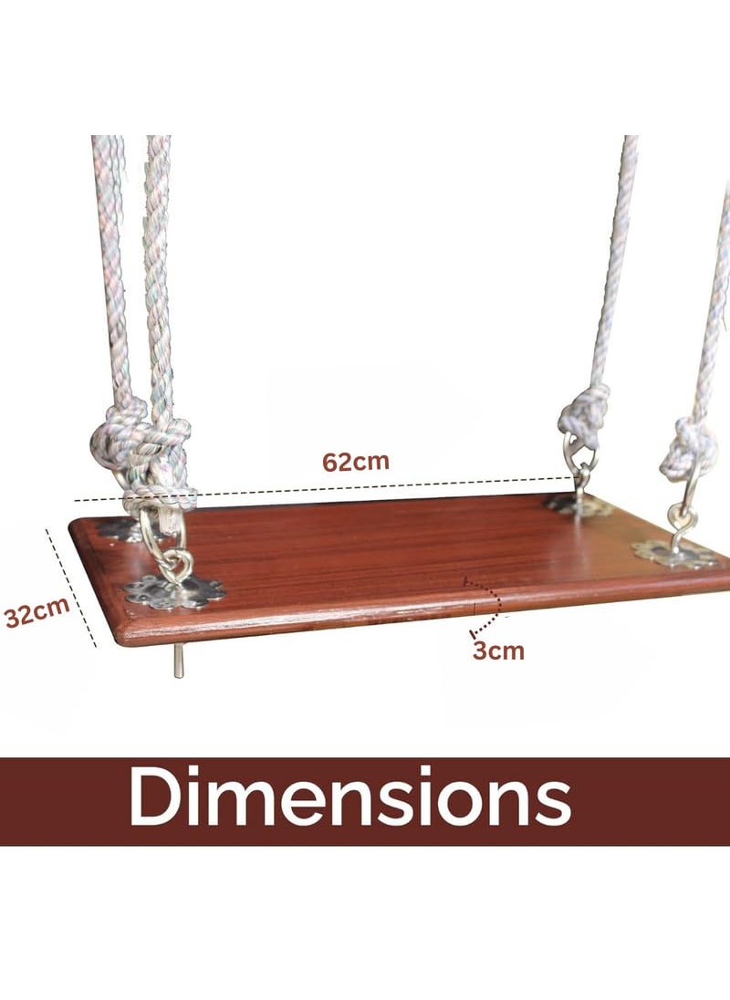 Shy Shy Wooden Coffee Brown Swing 24x12 Inch with complete Hanging Accessories Single Seater