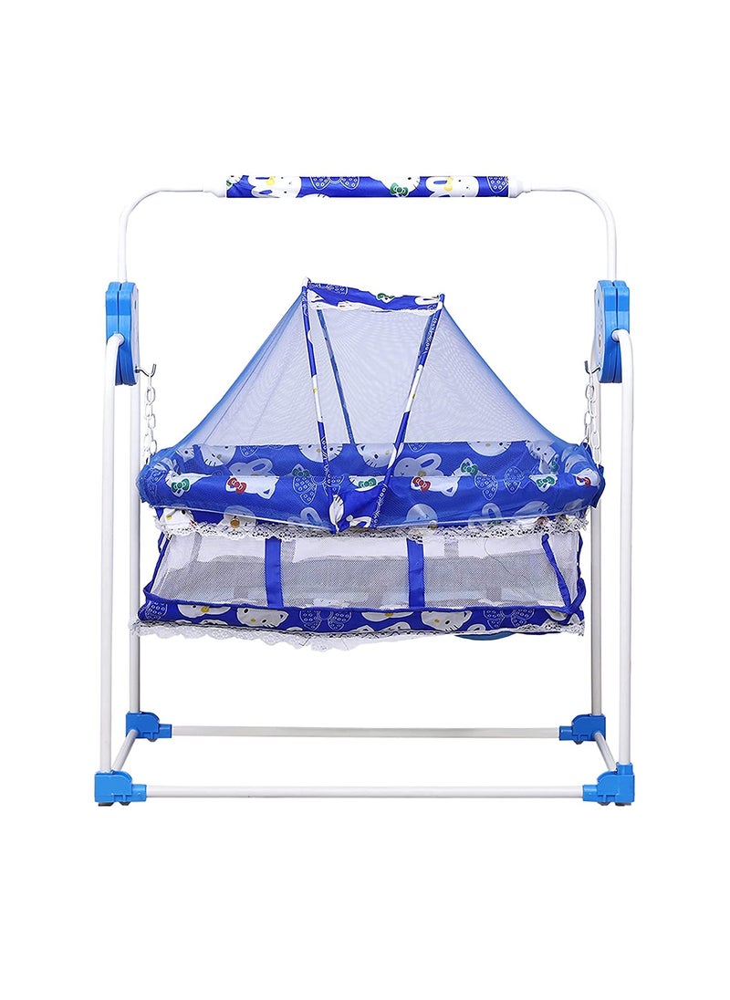 Moreyaji Born Baby Cradle with Mosquito Hanging Chains Soft Seat Firm 012 Month Baby Blue