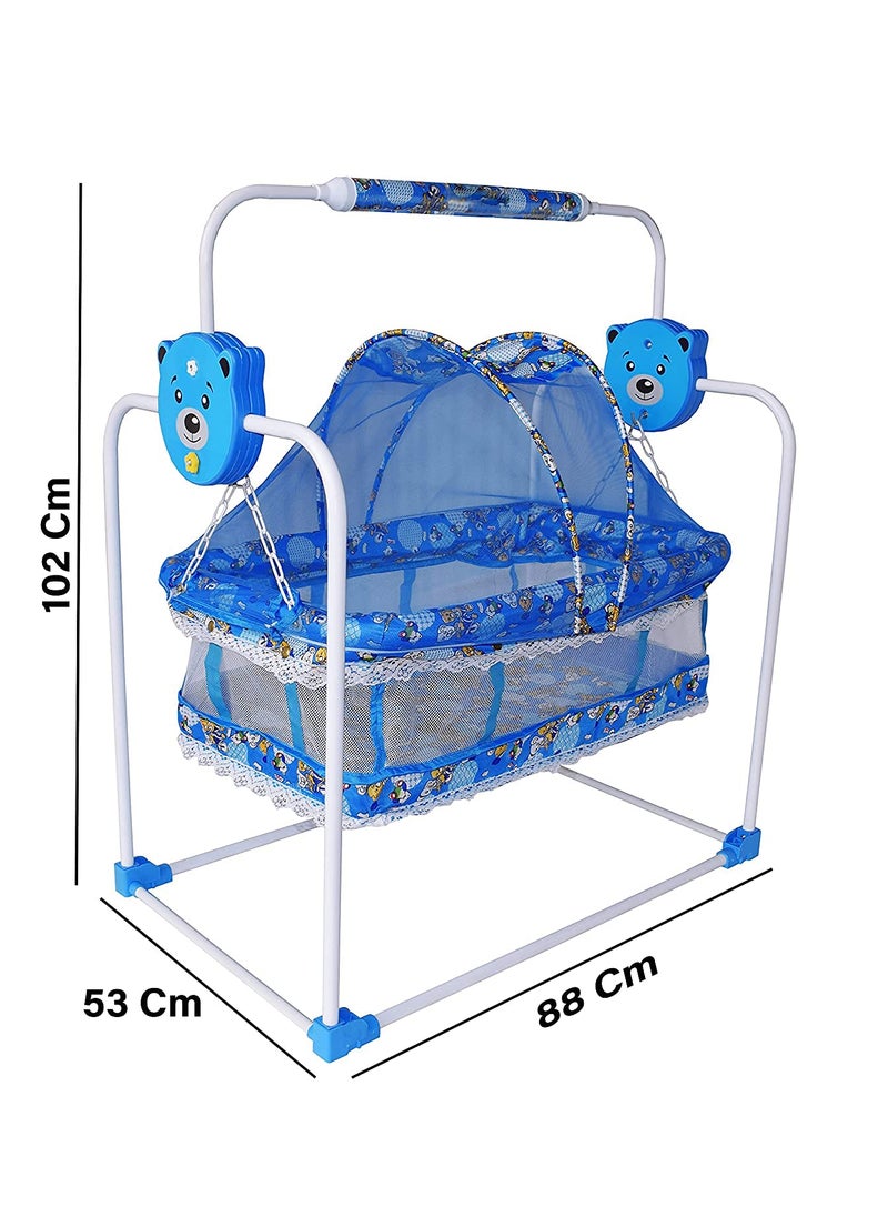 Moreyaji Born Baby Cradle with Mosquito Hanging Chains Soft Seat Firm 012 Month Baby Blue