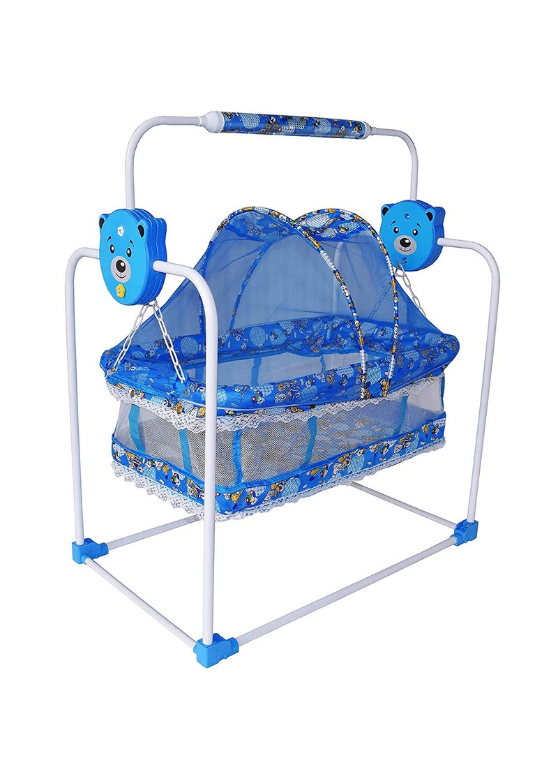 Moreyaji Born Baby Cradle with Mosquito Hanging Chains Soft Seat Firm 012 Month Baby Blue