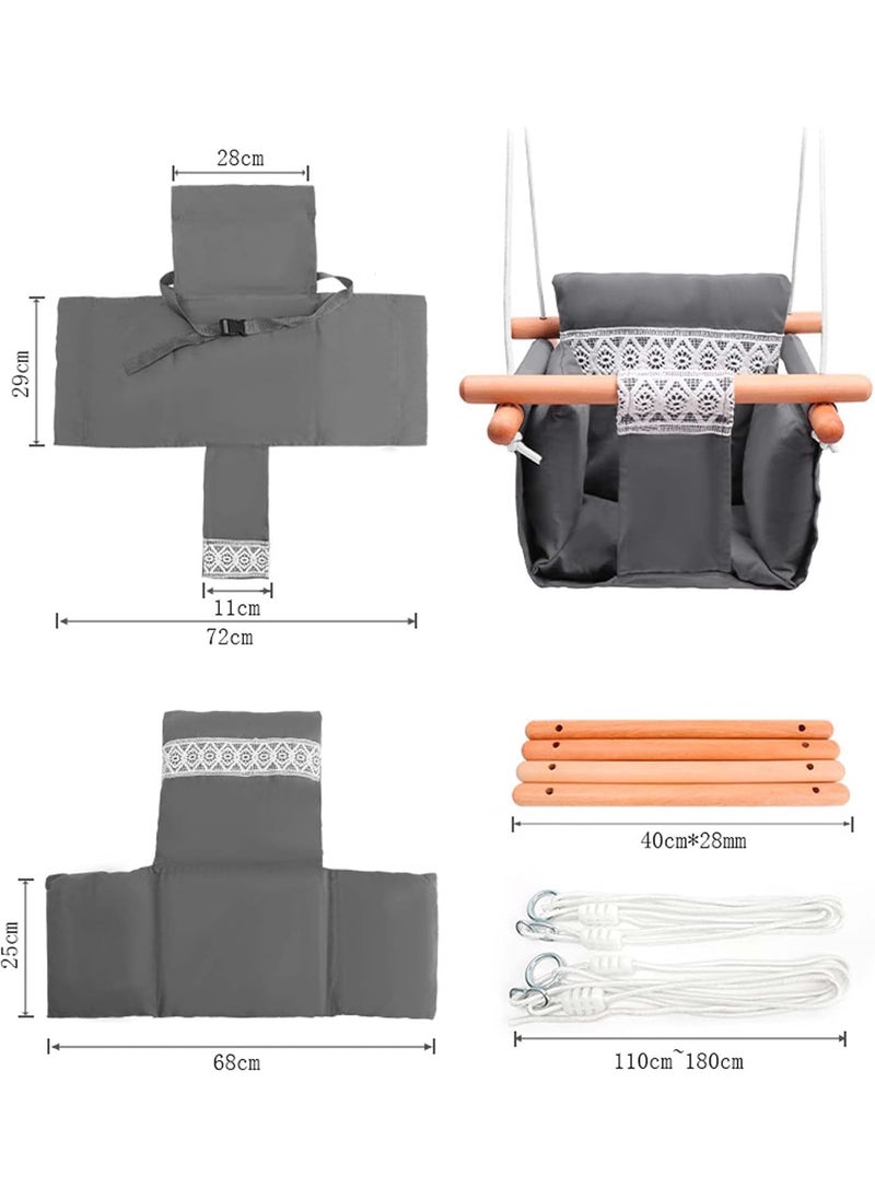 BLURISM Secure Canvas and Wooden Baby Hanging Swing Seat Chair Indoor and Outdoor Hammock Backyard Outside Swing Kids Toys Swings 636 Months with Natural Wooden Ring and Secure Seat Belt
