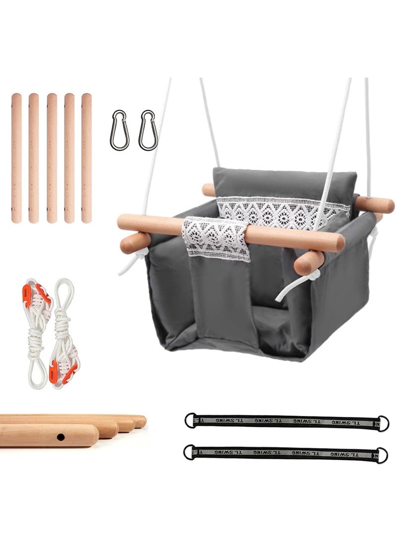 BLURISM Secure Canvas and Wooden Baby Hanging Swing Seat Chair Indoor and Outdoor Hammock Backyard Outside Swing Kids Toys Swings 636 Months with Natural Wooden Ring and Secure Seat Belt