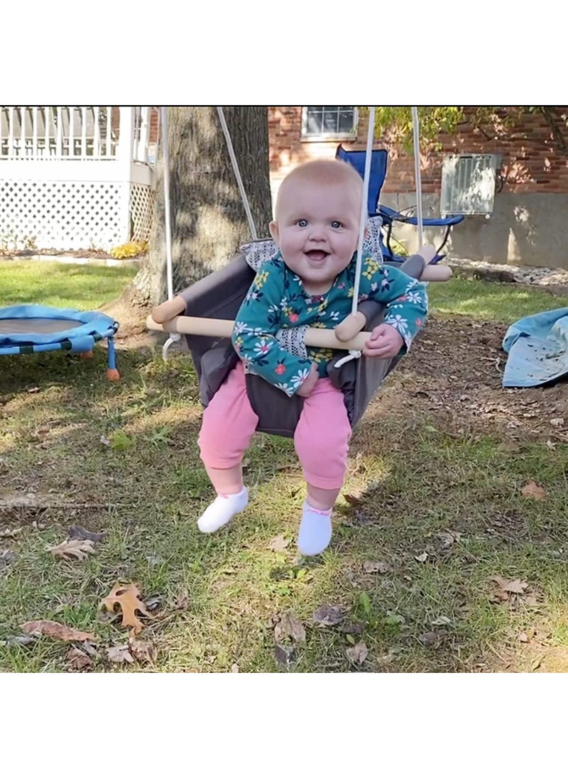 Seafront Secure Canvas and Wooden Baby Hanging Swing Seat Chair Indoor and Outdoor Hammock Backyard Outside Swing Kids Toys Swings 636 Months with Natural Wooden Ring and Cat Cushion Dark Gray