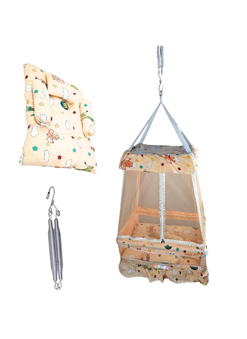 Baby Hanging Swing Cradle with Mosquito Net Spring Portable IndoorOutdoor Hammock for Infants Newborns and Toddlers Safe and Cozy Baby Swing Bed by Chadu Orange