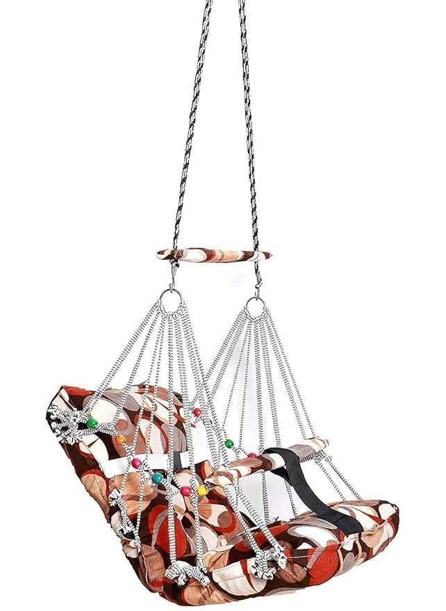 RJ SHOP Cotton Velvet Swing for Kids Baby Jhula Foldable Portable Swing for 03 Years Babies with Safety Belt Gentle Soft Cover with Filler for Soft Skin Hanging Indoor Outdoor Swing