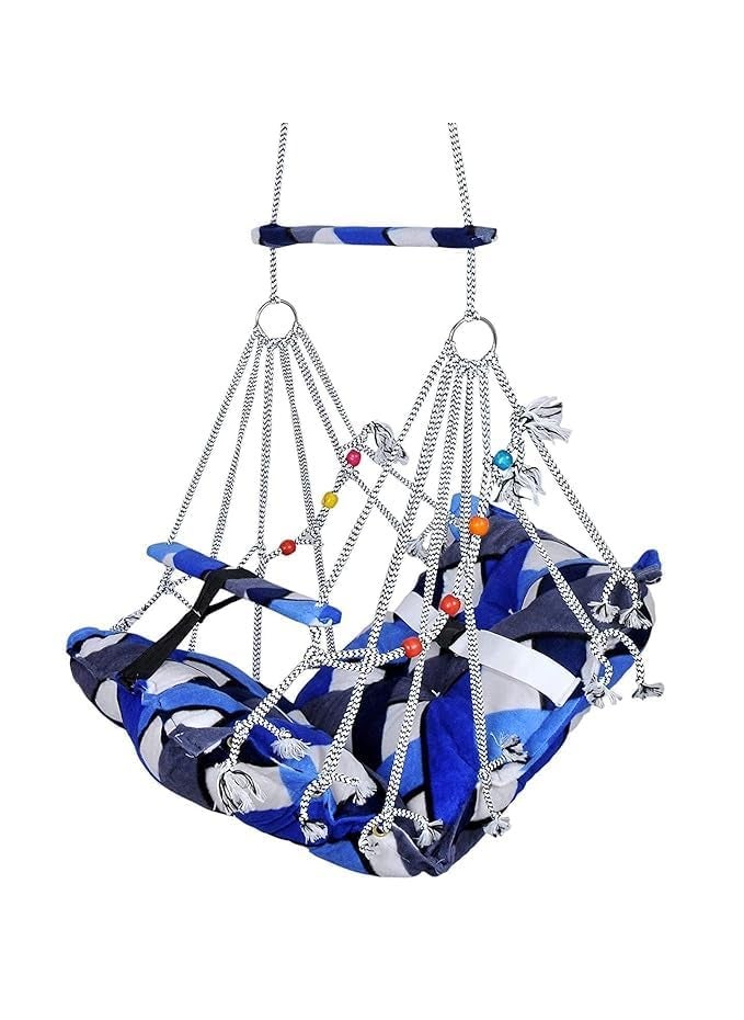 RJ SHOP Cotton Velvet Swing for Kids Baby Jhula Foldable Portable Swing for 03 Years Babies with Safety Belt Gentle Soft Cover with Filler for Soft Skin Hanging Indoor Outdoor Swing