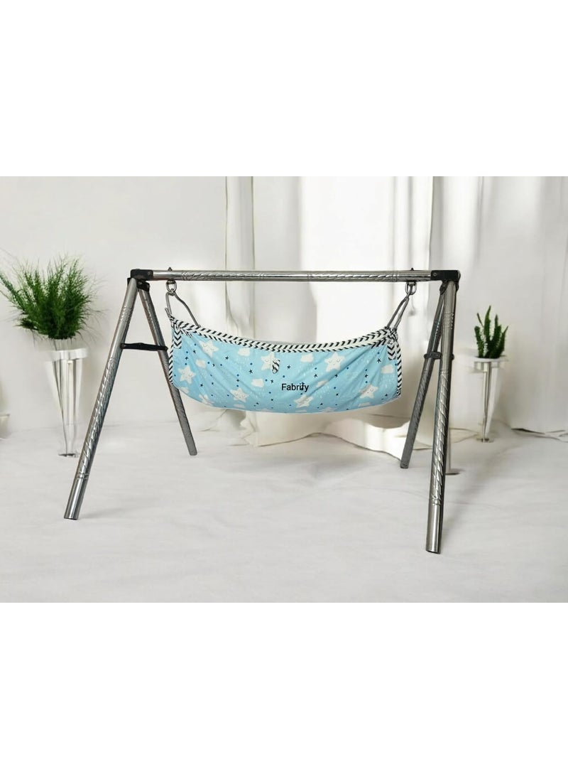 Fabrify Baby Hammock Swing Cradle with Mosquito Net Cover Cotton Cloth Ghodiyu Sky Blue Heart Design Orange